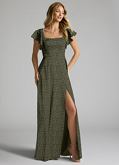 Azazie Bondi Bridesmaid Dresses Willow Green Petite Garden Floral A-Line Bow Stretch Satin Dress image2