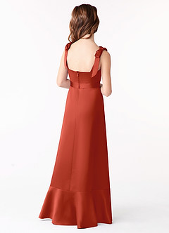 Azazie Barbara Junior Rust A-Line Bow Stretch Satin Dress image3