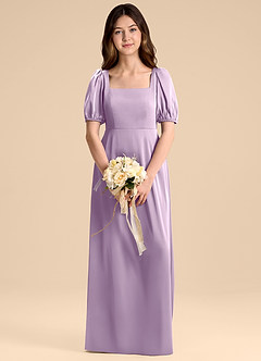 Azazie Briar Junior Vestido de Lila Esmerilada de Satén Elástico de Corte en A con Lazo image1