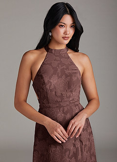 Azazie Clarice Jurken voor bruidsmeisjes Jurk van Bloemen Burn-out met A-Lijn Zijsplit Espresso image5