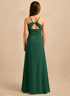 Azazie Jasslyn Girls Formal Robe Demoiselle D'honneur Fillette Robe Trapèze en Mousseline de soie Plissée Vert Foncé image2