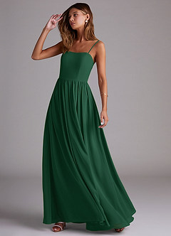 Azazie Calianna Jurken voor bruidsmeisjes Converteerbaar Jurk van Chiffon met A-Lijn Off the Shoulder Donkergroen image3