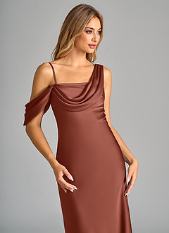 Azazie Celina Brautjungfernkleider Etui Schulterfrei Stretch-Satin Kleid Rotbraun image7