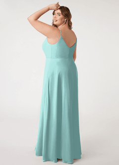 Azazie Daenerys Bridesmaid Dresses Aqua A-Line Cowl Chiffon Dress image11