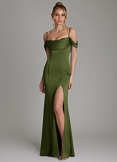 Azazie Nira Bridesmaid Dresses Olive Mermaid Corset Stretch Satin Dress image5