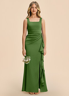 Azazie Adrienne Junior Basil Sheath Pleated Stretch Satin Dress image3