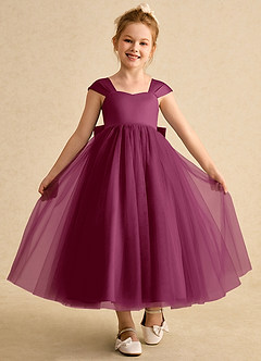 Azazie Chickadee Flower Girl Dresses Mulberry Ball-Gown Sweetheart Neckline Matte Satin Dress image4