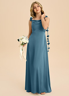 Azazie Gumdrop Junior Bermuda Empire Pleated Stretch Satin Dress image2