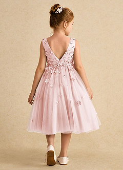 Azazie Lana Flower Girl Dresses Blushing Pink A-Line Sleeveless Matte Satin Dress image2
