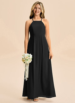Azazie Farrah Junior Black A-Line Pleated Chiffon Dress image3