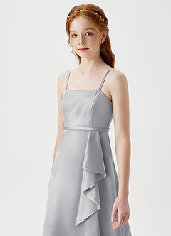 Azazie Kaylee Junior Silver A-Line with Belt Metallic Satin Dress image6