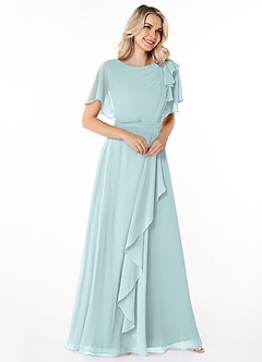 Azazie Aaliyah vestidos de dama de honor modestos Vestido de Corte En A Plisado Scoop Hasta el suelo Gasa image3