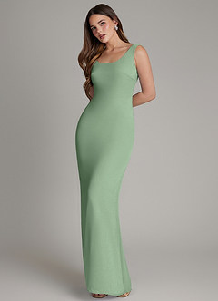 Azazie Hadley Vestidos de damas de honor Vestido de Matcha de Gasa de Corte Sirena con Plisado image3