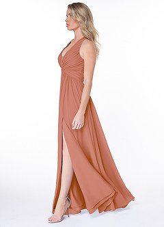 Azazie Jaclyn Robes de demoiselle d'honneur Robe Trapèze en Mousseline de soie Plissée Mai Tai image3