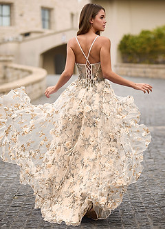 Elara Albicocca Chiaro Abito da ballo floreale 3D image2