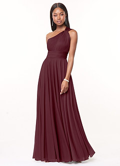 Azazie Charlize Bridesmaid Dresses Cabernet A-Line One Shoulder Mesh Dress image1
