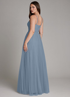 Azazie Teagan Abiti da Damigella Abito A-Line in Tulle Scollo a Cuore Blu Polveroso image5
