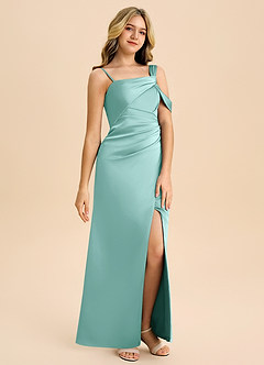 Azazie Wynter Junior Vestido de Aqua de Satén Elástico con Plisado image6