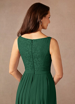 Azazie Ainsling vestidos de madre de la novia Vestido de Verde Oscuro de Gasa de Corte En A con Encaje Cuello Cuadrado image11