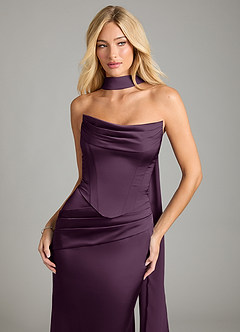 Azazie Sorrel Bridesmaid Dresses Plum Mermaid Strapless Stretch Satin Convertible Dress image7