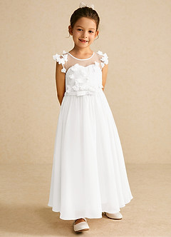 Azazie Arlo Flower Girl Dresses Ivory A-Line Bow Chiffon Dress image4