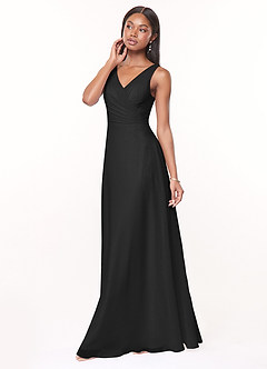 Azazie Nala Bridesmaid Dresses Black A-Line Pleated Chiffon Dress image3