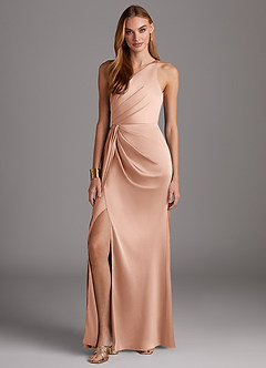 Azazie Mika Jurken voor bruidsmeisjes Jurk van Stretch Satijn met Kolom One-Shoulder Rosé Goud image3