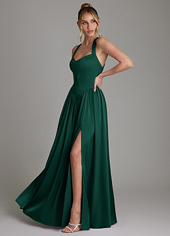 Azazie Francis Bridesmaid Dresses Emerald A-Line Corset Stretch Satin Dress image5
