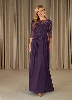 Azazie Mirielle Mother of the Bride Dresses Plum A-Line Scoop Lace Chiffon Dress image1