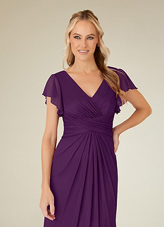 Azazie Vera Mother of the Bride Dresses Grape A-Line V-Neck Pleated Mesh Dress image5