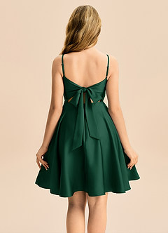 Azazie Miko Junior Dark Green A-Line Pleated Stretch Satin Dress image2