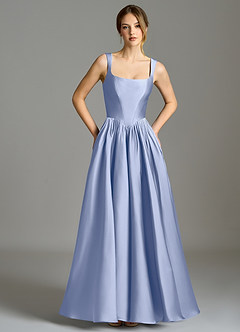 Azazie Verina Abiti da Damigella Abito A-Line in Raso Elasticizzato Plissettato Ghiaccio image3