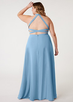 Azazie Clarice Abiti da Damigella Abito A-Line in Chiffon con Scollo Halter Blu Acciaio image9