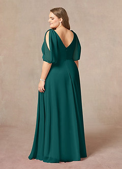 Azazie Bronwyn Abiti per la Madre della Sposa Abito A-Line in Chiffon Increspato con Scollo a V Verde Pavone image9