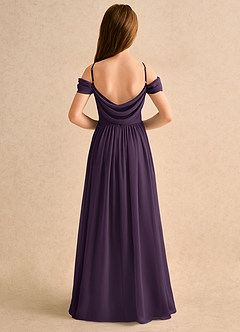 Azazie Shia Girls Formal Robe Demoiselle D'honneur Fillette Robe Trapèze en Mousseline de soie Épaule décolletée Prune image1