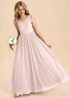 Azazie Hathaway Junior Blushing Pink A-Line Bow Chiffon Dress image4