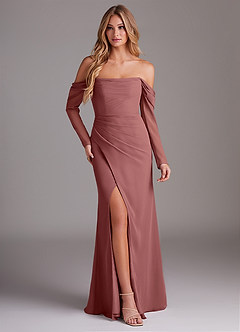 Azazie Hallie Bridesmaid Dresses Amethyst Mermaid Long Sleeve Chiffon Dress image1