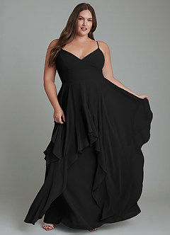 Azazie Zaina Abiti da Damigella Abito A-Line in Chiffon Nero image3