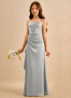 Azazie Cannoli Girls Formal Flower Girl Dresses Silver A-Line Pleated Stretch Satin Dress image4