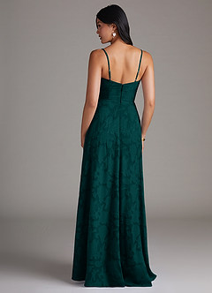 Azazie Moira Bridesmaid Dresses Pine A-Line Side Slit Floral Burnout Dress image2