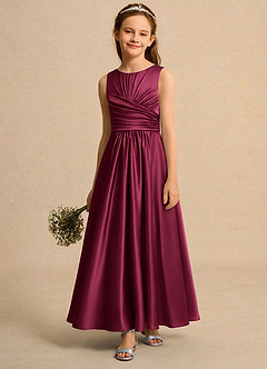 Azazie Ducky Girls Formal Flower Girl Dresses Burgundy A-Line Pleated Stretch Satin Dress image4