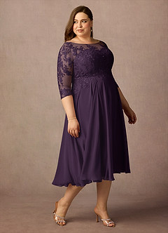 Azazie Marge Mother of the Bride Dresses Plum A-Line Scoop Lace Chiffon Dress image5