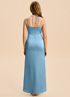 Azazie Nova Junior Steel Blue A-Line Pleated Stretch Satin Dress image2