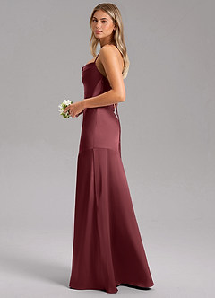 Azazie Grata Bridesmaid Dresses Merlot Sheath Side Slit Stretch Satin Dress image5