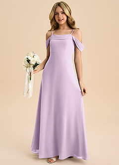 Azazie Anselie Junior A-Linie Schulterfrei Chiffon Kleid Frostiges Flieder image4