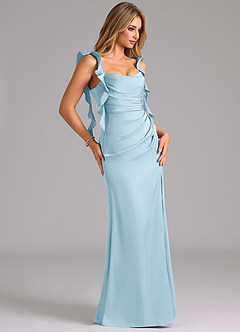 Azazie Jessamine Bridesmaid Dresses Sky Blue A-Line Corset Stretch Satin Dress image4