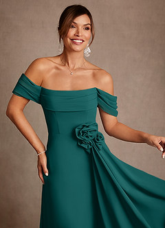 Azazie Amherst Abiti per la Madre della Sposa Abito A-Line in Chiffon a Spalla Scoperta Verde Pavone image6
