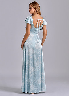 Azazie Bondi Brautjungfernkleider A-Linie Schleifen Stretch-Satin Kleid Puderblaues Blumenmuster image3