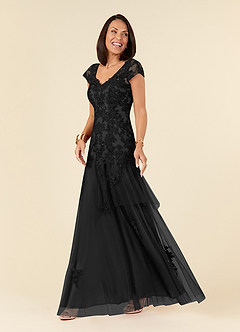 Azazie Romy Mother of the Bride Dresses Black Mermaid V-Neck Sequins Tulle Dress image2