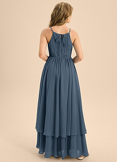 Azazie Elliora Junior Abito A-Line in Chiffon Plissettato Blu Nettuno image2